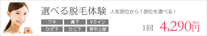 選べる脱毛体験 人気部位から１部位を選べる！ 1回4,800円